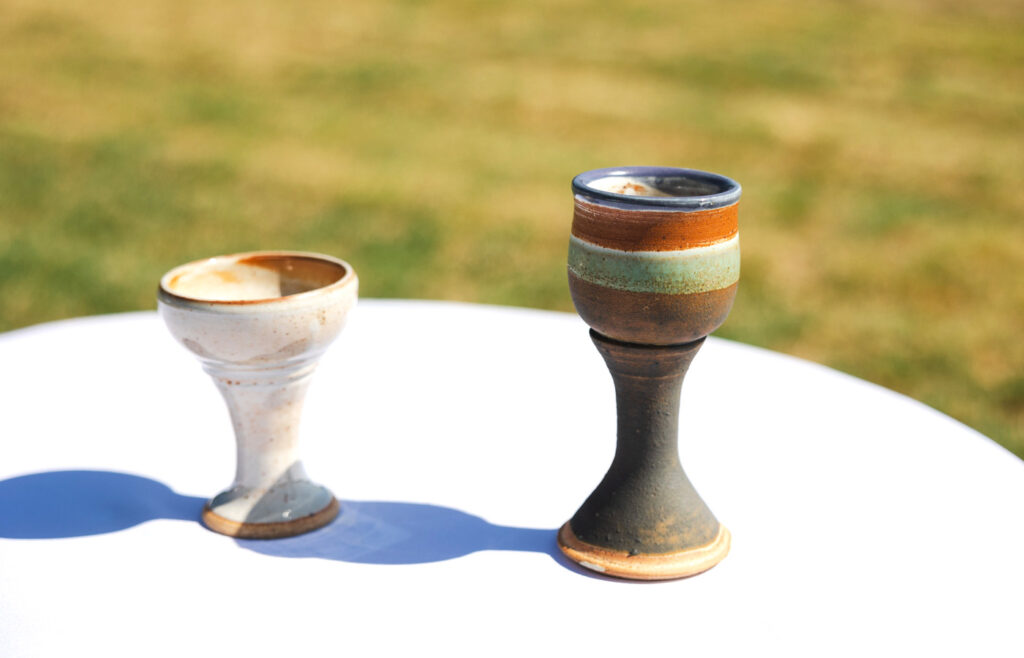 Two pottery goblets handmade by Melina Keighron and Eric Schopler at the NC State Crafts Center.