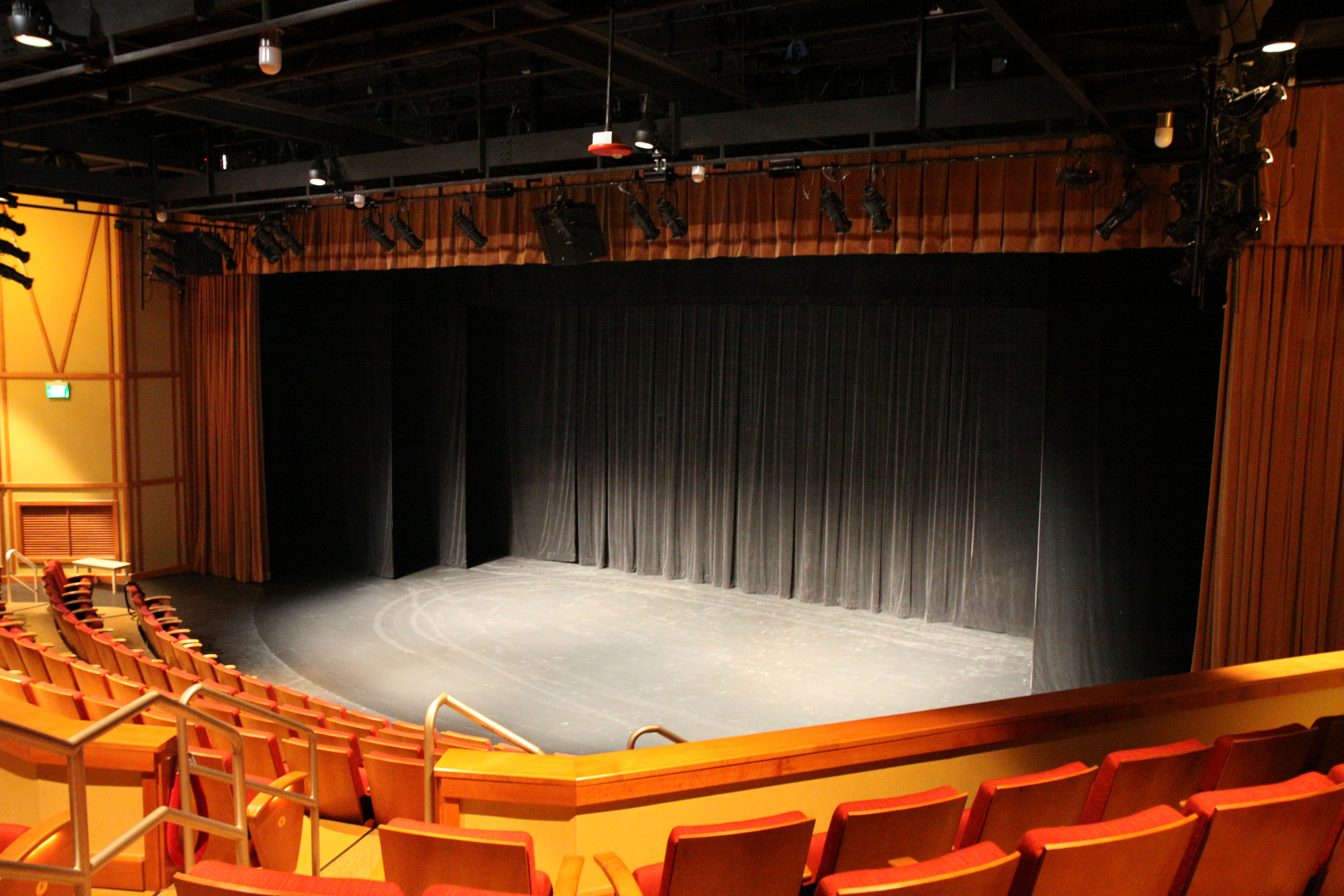 An empty Titmus Theatre. Located in Frank Thompson Hall.