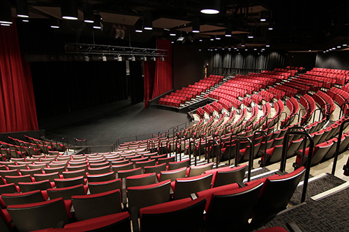 An empty Stewart Theatre. Located in Talley Student Union.