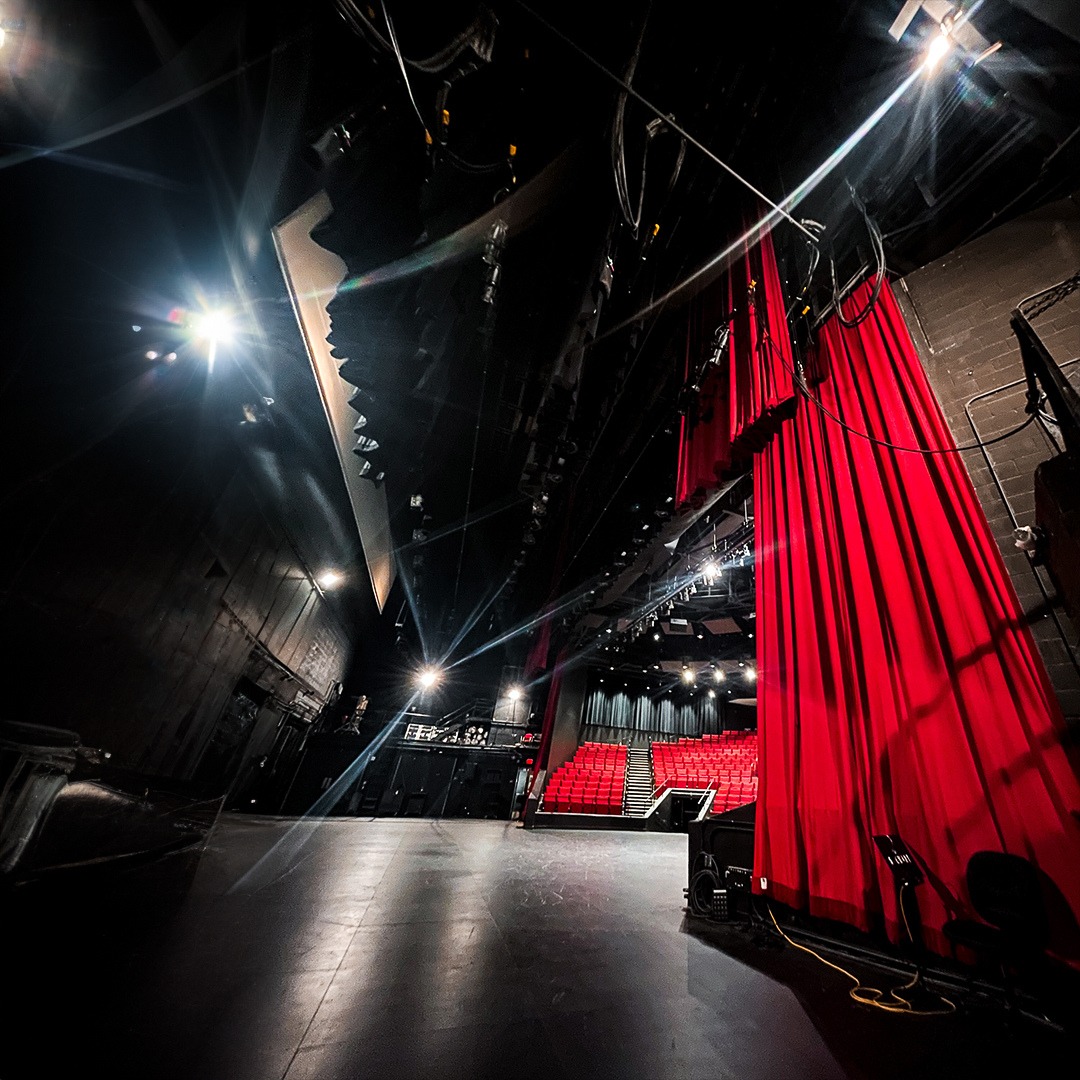 View from behind the curtain on stage at Stewart Theatre